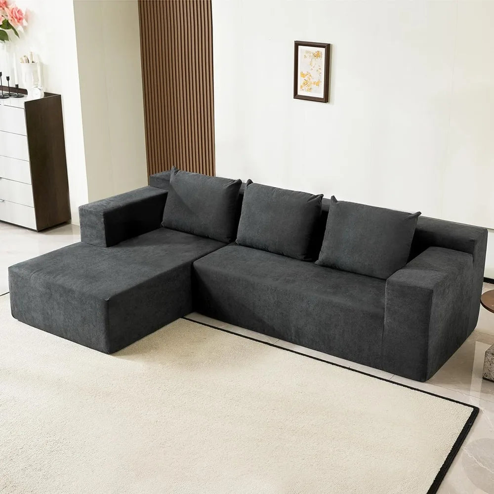 118" Compressed Sofa for Living Room L Shaped Boneless Couch, Modular Sectional Sofa, Sofa Bed Memory Foam Couches with Chaise