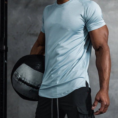 Men Summer Running Shirt Casual Solid Color Round Neck Quick-Drying Short Sleeve Athletic Tops for Streetwear