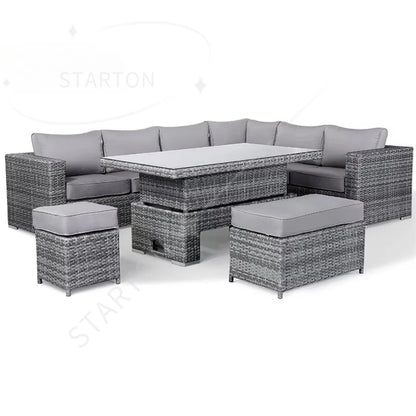 4 Pieces Rattan Garden Sofa Set Sectional Cushions Modern Dining Metal Aluminum Fire Pit Wicker Rope Outdoor Patio Furniture Set