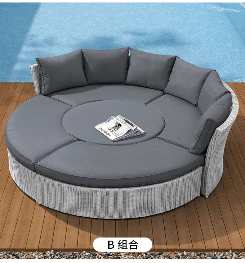 ZYH outdoor round rattan sofa combination leisure villa semi-circular rattan chair sofa