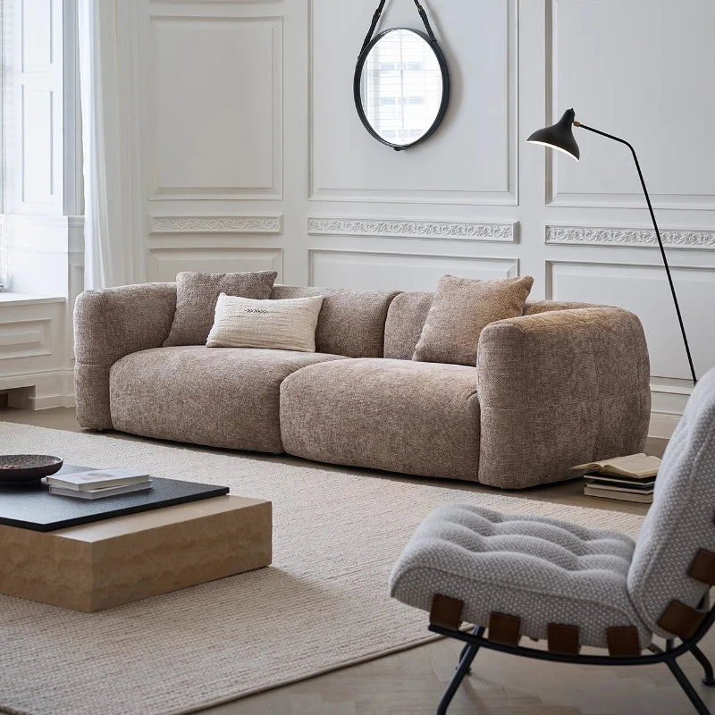 Large Retro Lounge Lazy Sofa Modern Chenille Apartment Living Room Cream Tofu Blocks Style Fabric Armchairs Home Furniture