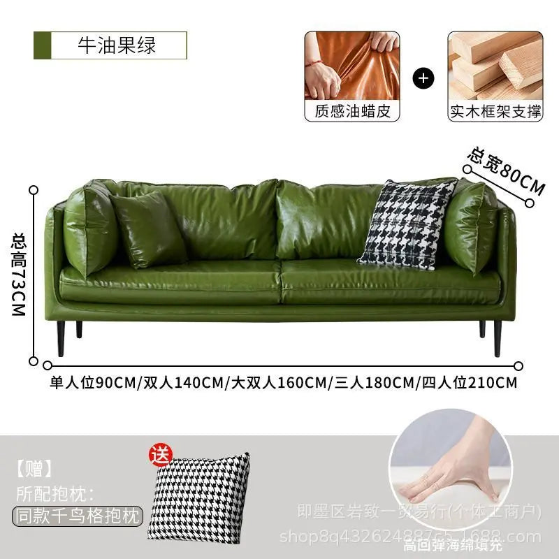 Retro oil wax leather living room sofa Modern simple small apartment sofa