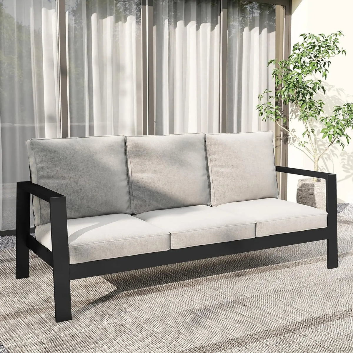 Aluminum Outdoor Patio Sofa, Water-Resistant Metal 3-Seat Outdoor Couch with 5 inch Thick Cushions, Outdoor, Customized