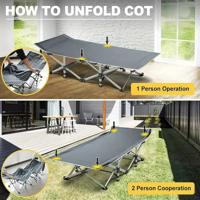 75-Inch Heavy Duty Folding Camping Cot - 600LBS Capacity, Detachable Mattress, Portable for Camping/Guest Bed