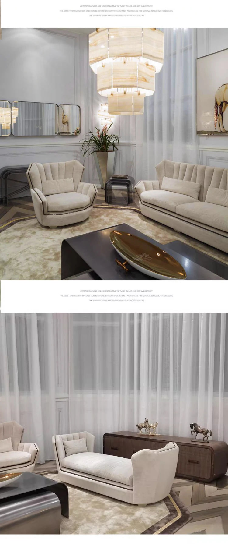 High-quality luxury white modern sofa with solid wood frame and metal, suitable for home or villa furniture