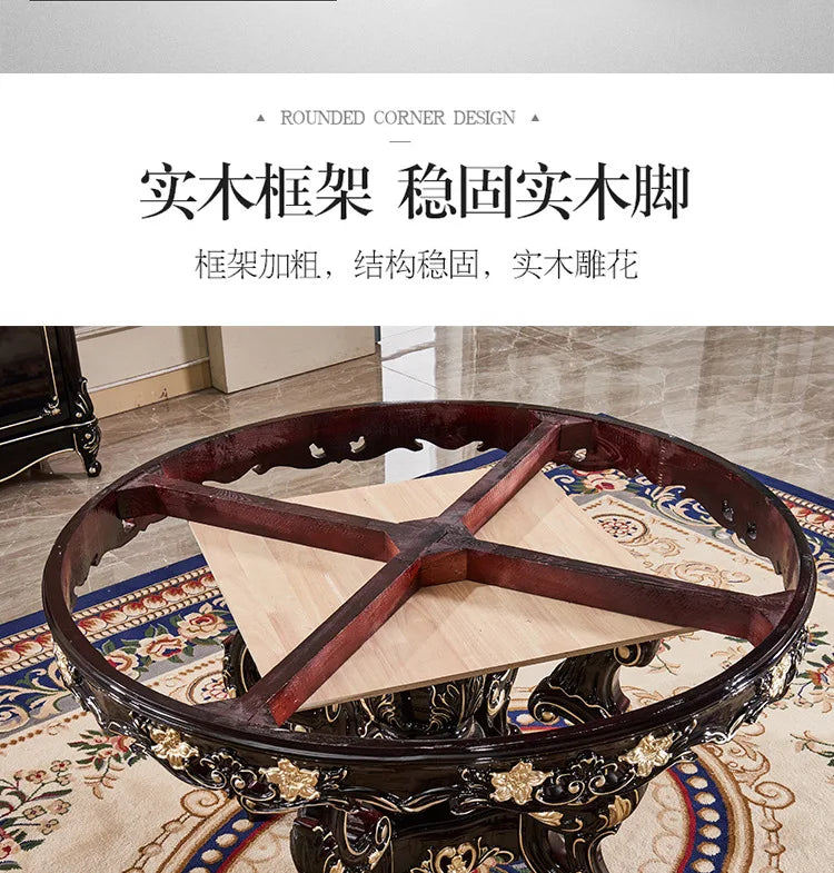 European marble dining table and chair combination American round table ebony French solid wood round home