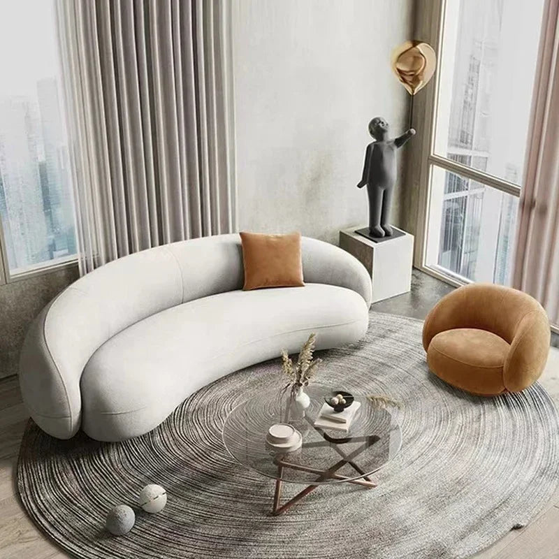 mHot Sales Modern Couch Simple Sofa Minimalist Special Shaped White Velvet Light Luxury Living Room Sofa Furniture l
