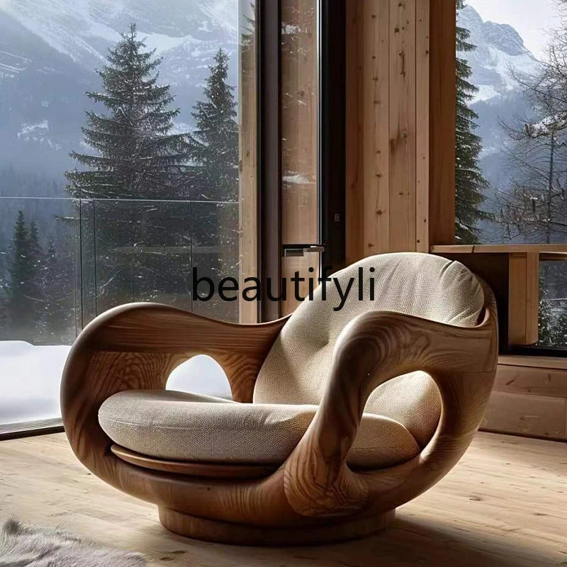 Sofa chair designer creative single log living room study Italian minimalist recliner