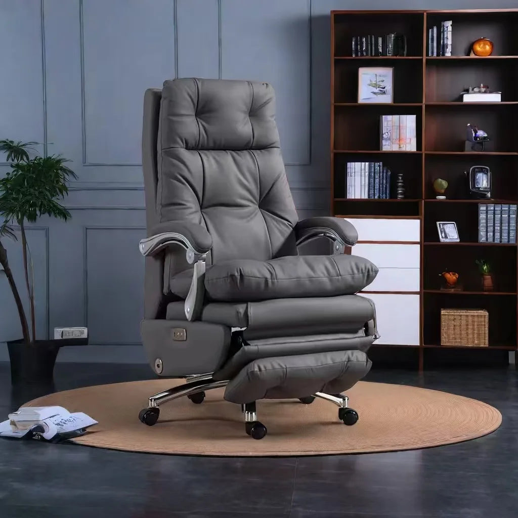 Ergonomic Leather Executive Office Chair Adjustable Armrests Stainless Steel Base Glide Seat Recline Meeting