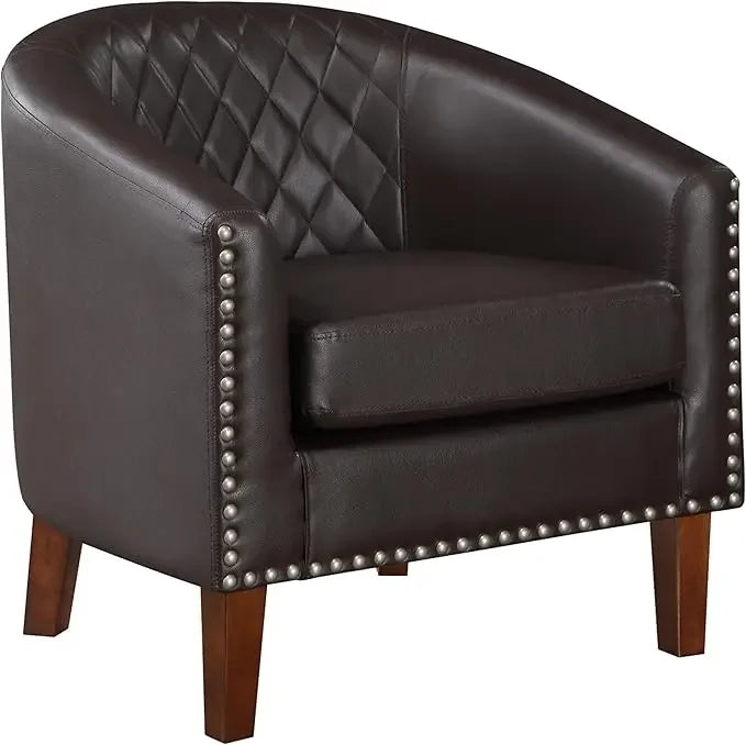 Nordic luxury Comfy Barrel Accent Chair Set, Grid Backrest Diamond, Faux Leather with Cushion for Living Room Club