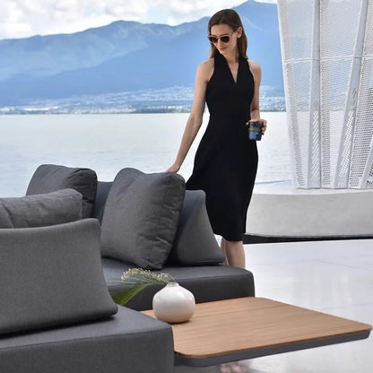 nvModern Simple Outdoor Patio Teak Aluminum Alloy Waterproof Corner Sofa Combination Outdoor Furniture&