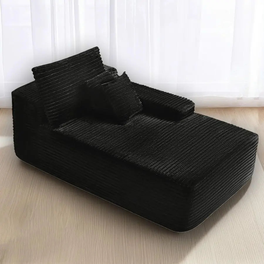 Oversized Chaise Lounge Chair Indoor, Black Corduroy Boneless Sofa Bed, Comfy Cloud Couch Sectional Couches for Living Room, Be