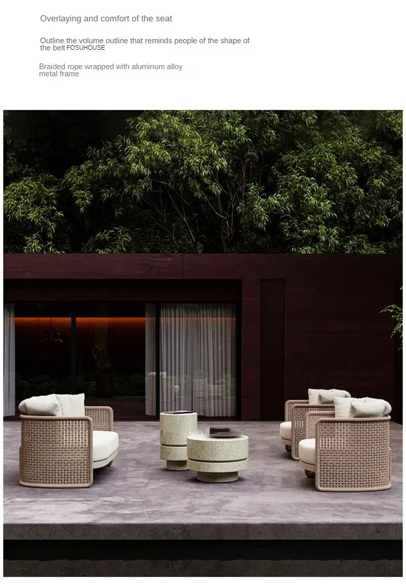 Luxury Rattan Outdoor Sofas Retro Garden Furniture Leisure Home Balcony Patio Set Nordic Rainproof and Sunproof Rope Sofa Chair