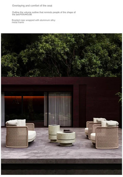 Luxury Rattan Outdoor Sofas Retro Garden Furniture Leisure Home Balcony Patio Set Nordic Rainproof and Sunproof Rope Sofa Chair