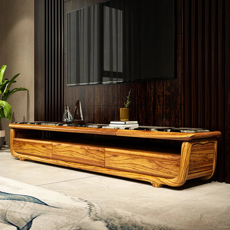 High-end ebony TV cabinet stone floor cabinet coffee table sofa combination