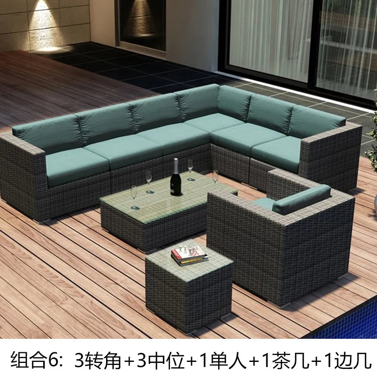 Terrace Modern Garden Sofas Outdoor Combination Courtyard Nordic Garden Sofas Waterproof Pe Rattan Furniture Sofá Jardín MHHYSF