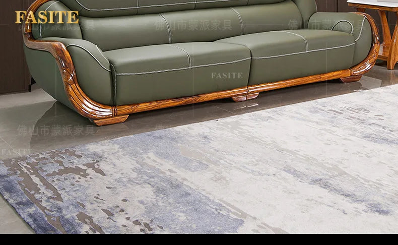 Ebony leather sofa first layer cowhide new Chinese high-end villa living room large apartment solid wood