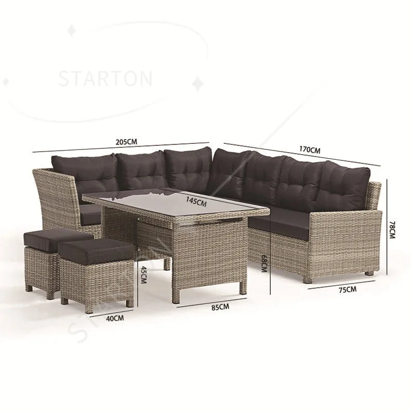 Modern Waterproof Aluminum Alloy Garden Wicker Patio Sofa Set Outdoor Rattan Furniture for Terrace Hotel & Living Room