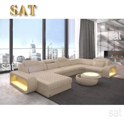 New Arrival New Arrival Italian Style Modern Design Leather Furniture U Shape Sectional Sofa With LED Light For Living Room Sofa