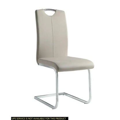 Set of 2 Chrome Metal Finish Side Chairs, Gray-Taupe Faux Leather Upholstery, Casual Dining Furniture