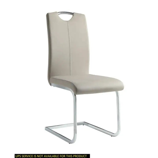Set of 2 Chrome Metal Finish Side Chairs, Gray-Taupe Faux Leather Upholstery, Casual Dining Furniture