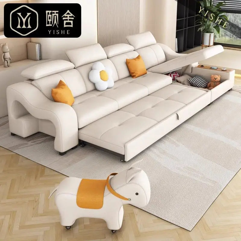custom. [Official Genuine] Yisheng Scratch Leather Sofa Bed Dual-use Foldable Multifunctional Small Apartment Livin