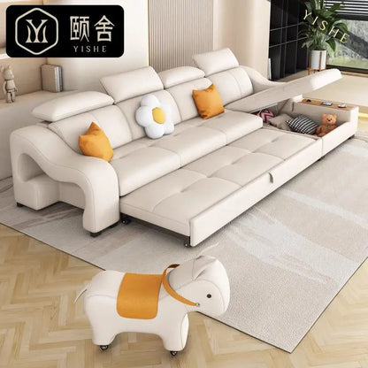 custom. [Official Genuine] Yisheng Scratch Leather Sofa Bed Dual-use Foldable Multifunctional Small Apartment Livin