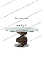 cc182l Italian minimalist curved design tempered glass round table solid wood special-shaped creative rotating ladder dining tab