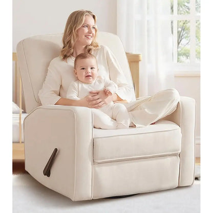 Swivel Recliner Chair with Lumbar Support, Nursery Rocking Chair for Bedroom, Upholstered Armchair with Pillows and Footrest for
