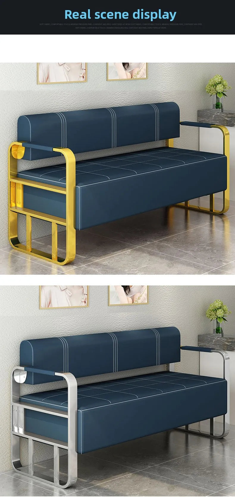 Solid Barber shop sofa chair reception room sitting area long sofa chair thickened equal sofa