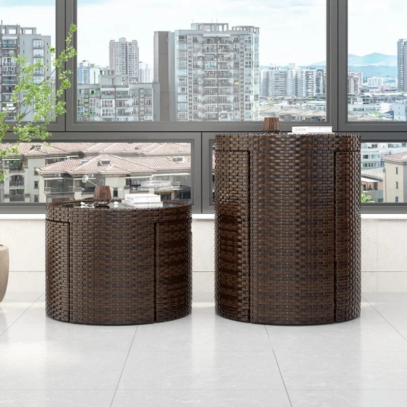 Rattan Garden Furniture Sets Balcony Home Table Chairs Storage Leisure Table and Chair Three-piece Set Outdoor Patio Combination