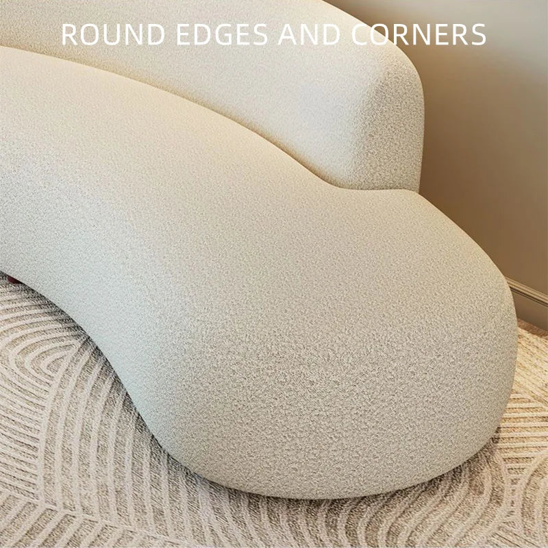 Comfort Beige Lamb Fleece Sofa with Soft Sponge Cushion Modern Sturdy Wooden Frame Living Room Couches Office Hotel Lounge Sofas