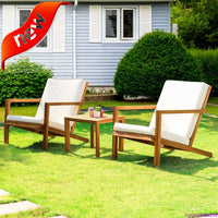 Customizable-Natural 3-Piece Patio Bistro Sets With Foldable 400lbs Weight Chairs, A 220lbs Shelf Table, Made From FSC-Certified