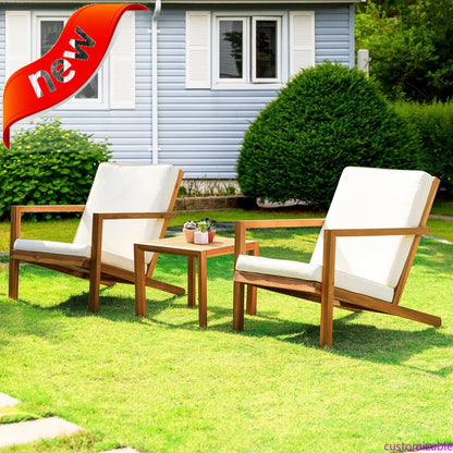 Customizable-Natural 3-Piece Patio Bistro Sets With Foldable 400lbs Weight Chairs, A 220lbs Shelf Table, Made From FSC-Certified