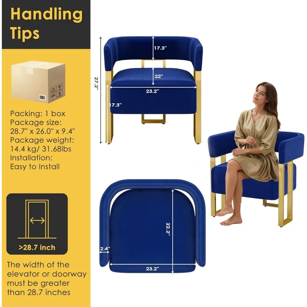 Modern Navy Blue Velvet Accent Chair Set of 2, Barrel Chairs Set of 2, Arm Side Chairs for Living Room Bedroom