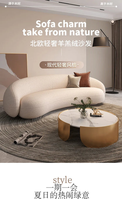 Internet celebrity lamb wool coffee table combination hotel lobby lounge multi-person curved fabric sofa