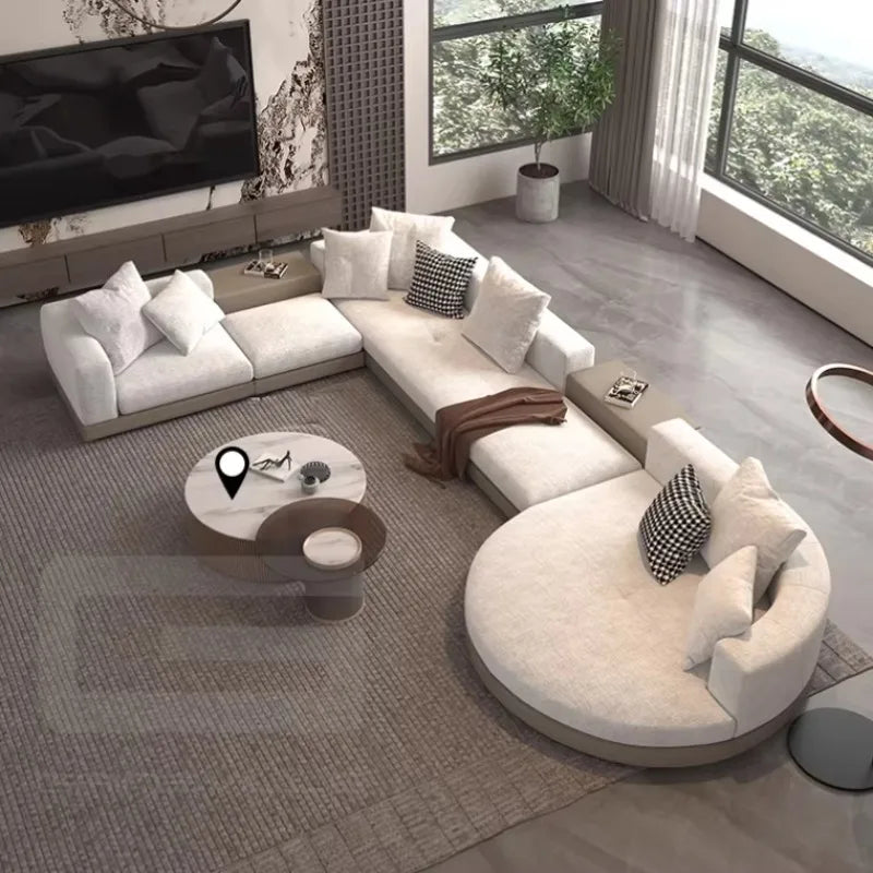 L-shaped sofa home furniture simple style white sofa set modern living room leather fabric combination sofa