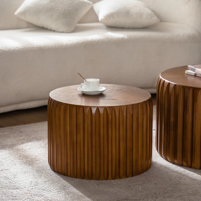 Set of 2 Fluted Round Nesting Coffee Tables (26.77/19.69), Solid Wood & MDF, Mid-Century Modern Living Room/Apartment

Wait, let