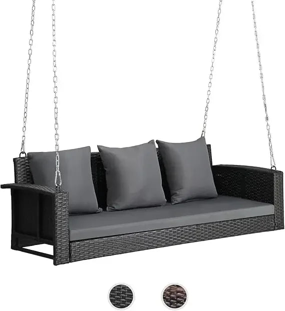#For Heavy Duty 800 LBS Wicker Hanging Porch Swing with Cushions & Chains,  Outdoor Rattan Swing Bench for Garden, Yard&