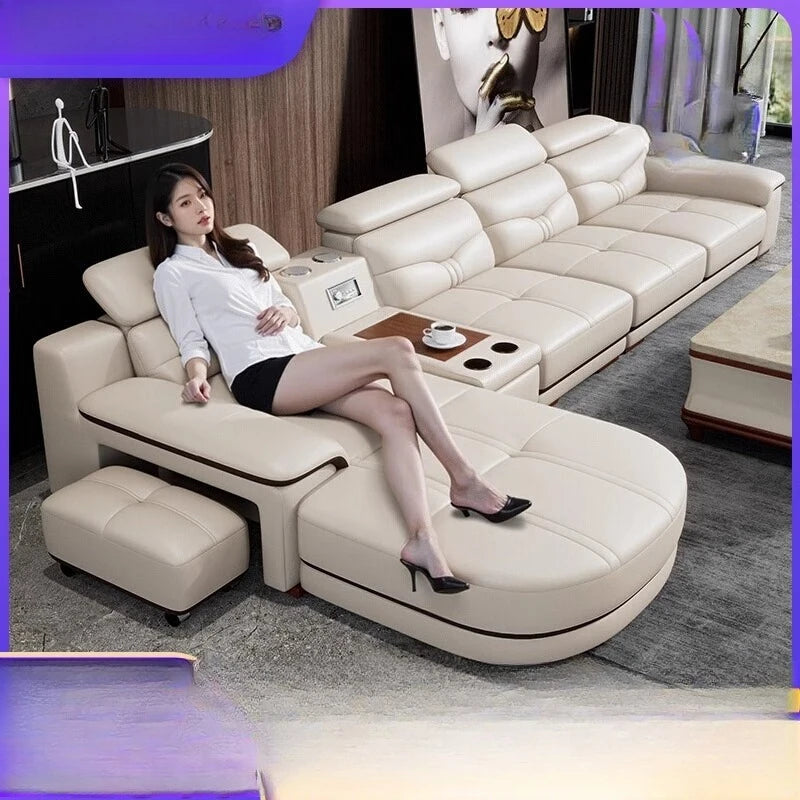 Leather sofa light luxury leather sofa  living room size apartment living room modern simple group