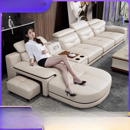 Leather sofa light luxury leather sofa  living room size apartment living room modern simple group