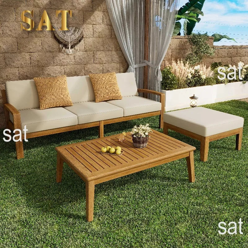 #Luxury More Design Waterproof Living Room Patio Hotel Sectional Outdoor Sofa Teak Wood Balcony Garden Set
