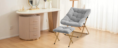 Comfy Saucer Chair, Foldable Living Room Chairs, Soft Faux Fur Lounge Chair For Bedroom, Reading Chairs For Adults