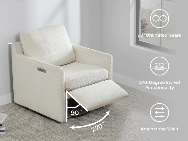 Swivel Accent Chair with Electric Footrests, Living Room Sofa Chair with Power Motor, USB and Type-C Ports, Cream