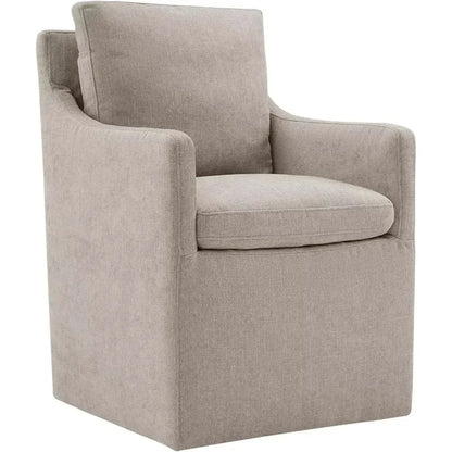 Khaki Upholstered Dining Chair with Casters, Modern Accent Armchair for Dining Room, Bedroom, Living Room, and Reading Room