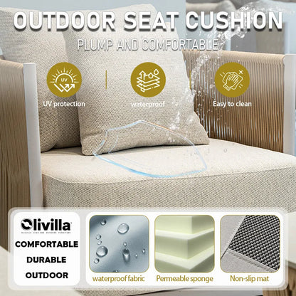 Scandinavian Outdoor Woven Rope Sofa Villa Courtyard Simple Garden Furniture Hotel Resort Leisure Open-Air Waterproof Sofa Couch