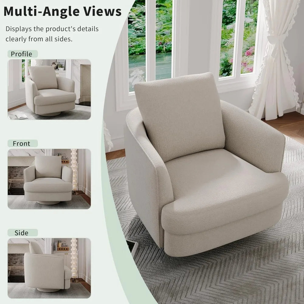 Swivel Accent Chair,Modern 360 °Swivel Barrel Chair, Oversized Armchair with Curve Back and Soft Cushion, Customized