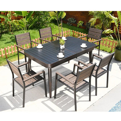 6 Chairs Aluminum Outdoor Furniture WPC Dining Table Chairs Patio Garden Sets