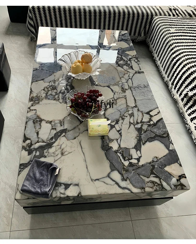 a163  Bulgari black marble luxury stone coffee table living room new walnut light luxury high sense