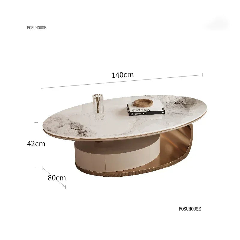 Nordic Light Luxury Designer Oval Coffee Table Rock Board Coffee Tables for Living Room Simple Storage Side Table Home Furniture